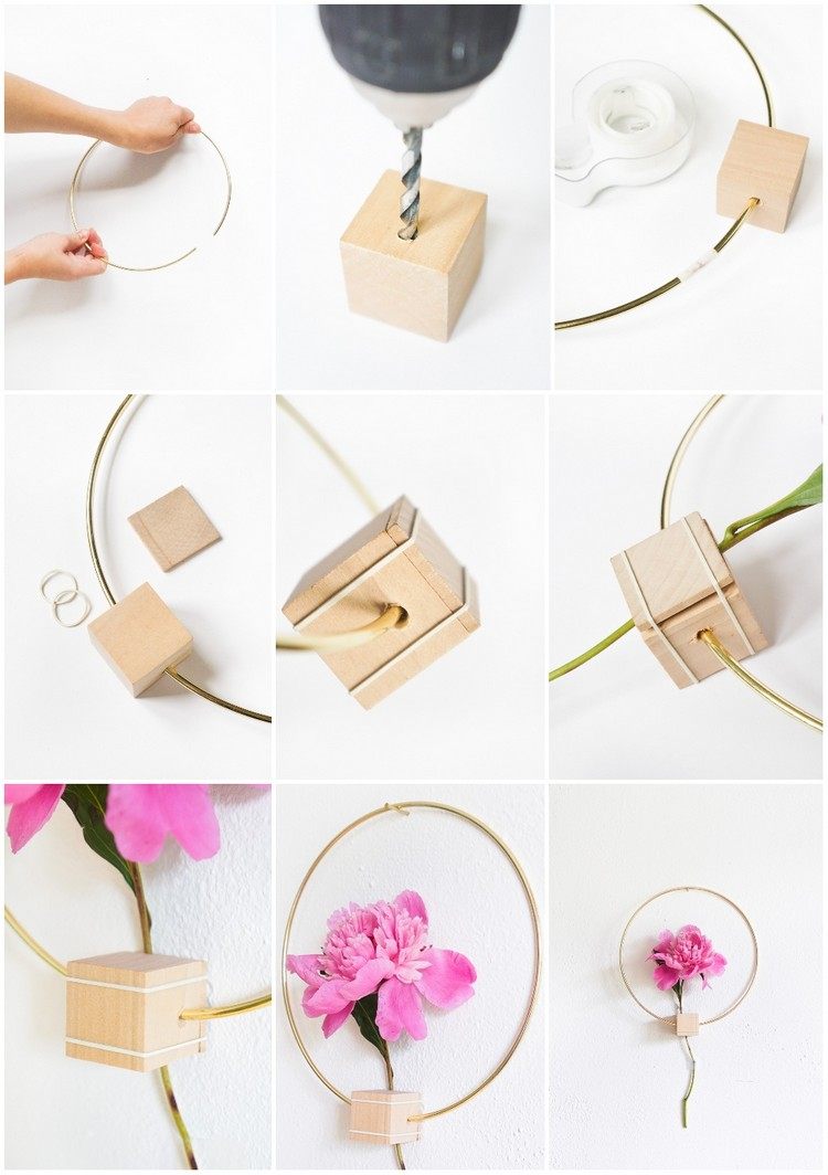 Návod na DIY kvetinové dekorácie v kovovom krúžku