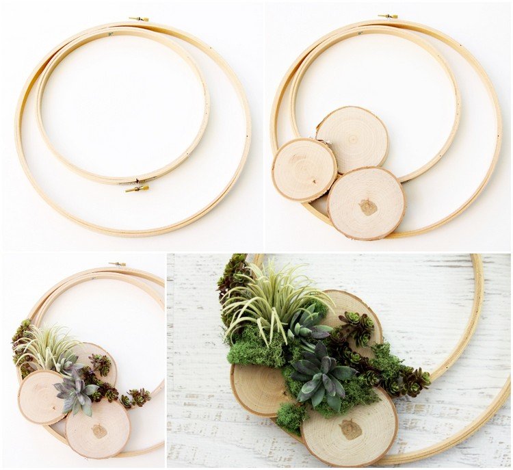 DIY výšivka rám dekorácie v lete tyrkysový veniec so sukulentmi