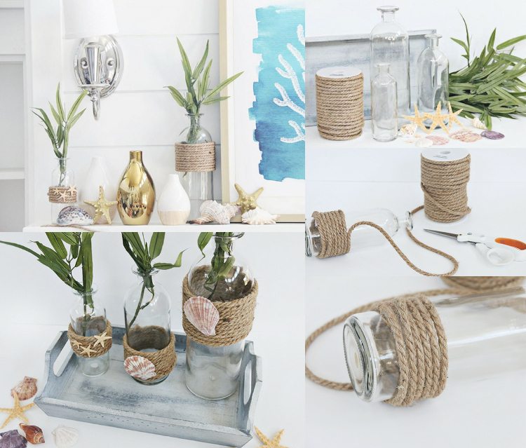 Letná dekorácia drotárskych fliaš s jutovou kravatou