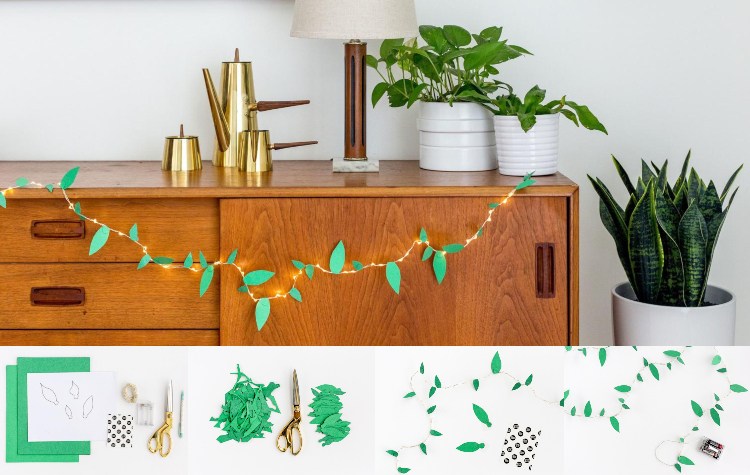 Letné dekorácie vidiecky štýl drotár nápady s girlandou s lampášmi