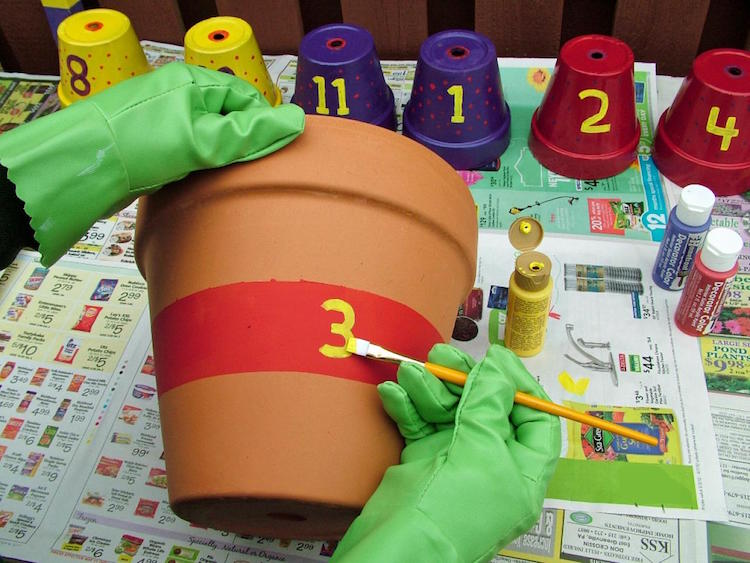 Navrhnite si vlastné slnečné hodiny s črepníkovými rastlinami - jednoduchý návod slnečné hodiny-stavba-záhrada-návod-maľba-kvetináče-čísla