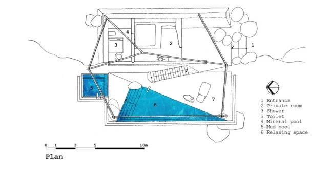 Kúpeľno-rekreačný komplex-Stan-na-strmom svahu vybudovaný minerálny kúpeľ