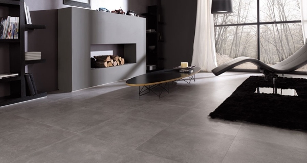 kamenný efekt dlažba podlaha sivý krb obývačka Rhin