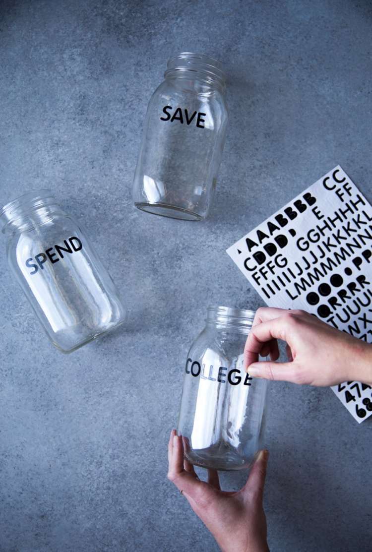 Poháre na štítky - so samolepiacimi etiketami Piggy-Bank-Tinker-piggy-bank-do-it-yourself-screw-jar-label-letter