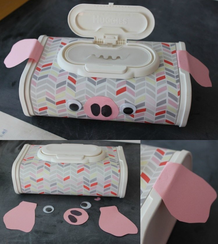 Prasiatko pre batoľatá z boxu na vlhké utieranie Prasiatko-drotár-dieťa-prasiatko-obrúsky-škatuľky-krútiť očami