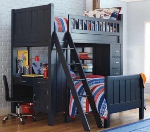 podkrovná posteľ s nápadmi na stôl do detskej izby čierna