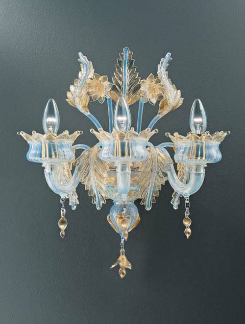 Nástenná lampa sklo modré zlato Nástenné svietidlo-modro-zlaté-sklo