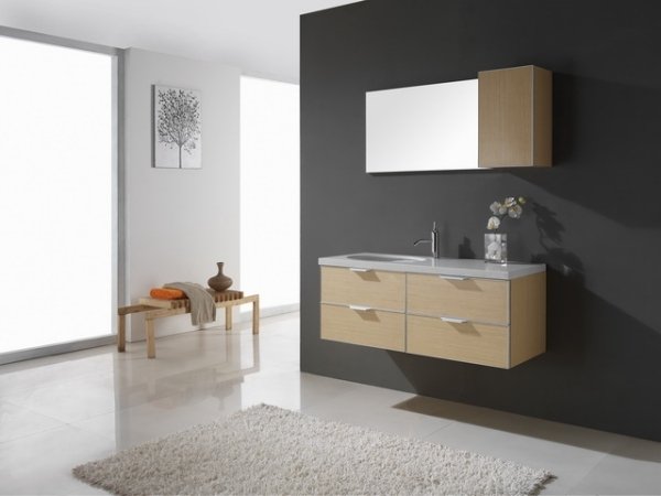 nápady na laminátový vzhľad dreva pre kúpeľne so zrkadlovými skrinkami