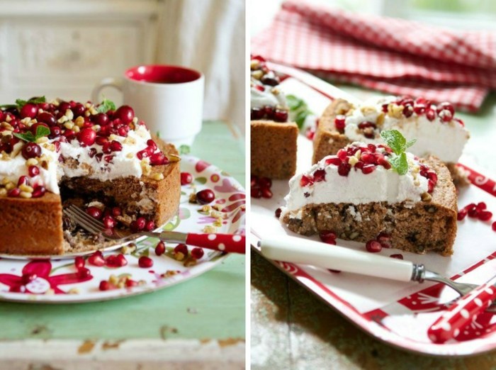 tmavý koláč s kokosovým krémom a červenými bobuľami Škoricový koláč s kokosovým krémom