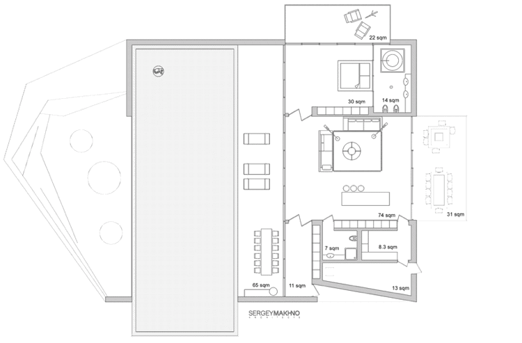 oceľ-sklenená fasáda-rezidencia-dom-ružový plán žraloka