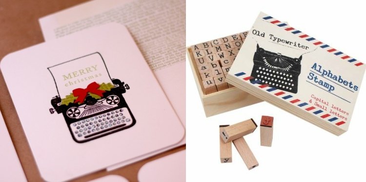 pečiatkovanie vianočných návrhov, jednoducho napíšte pečiatku do písacieho stroja