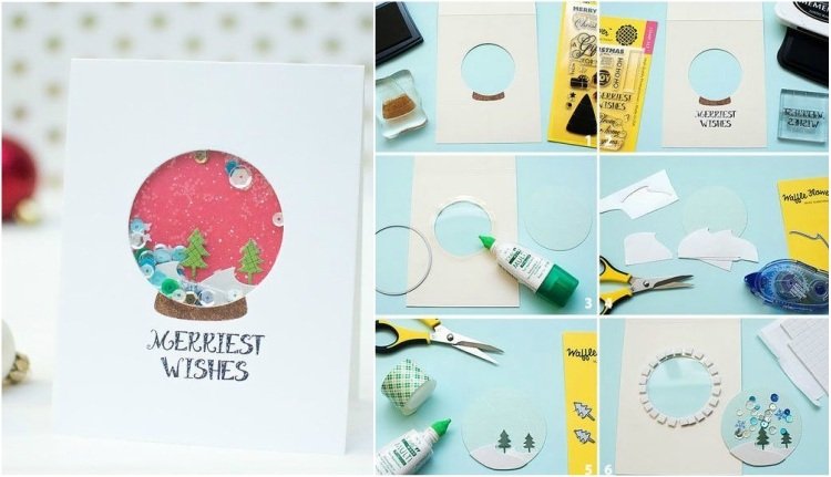 pečiatkovanie kariet, navrhnite si vlastné vianočné jednoducho snehové gule