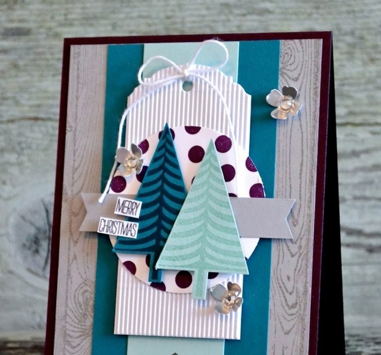 pečiatkovanie vianočných darčekov vianočná karta 3d jedle