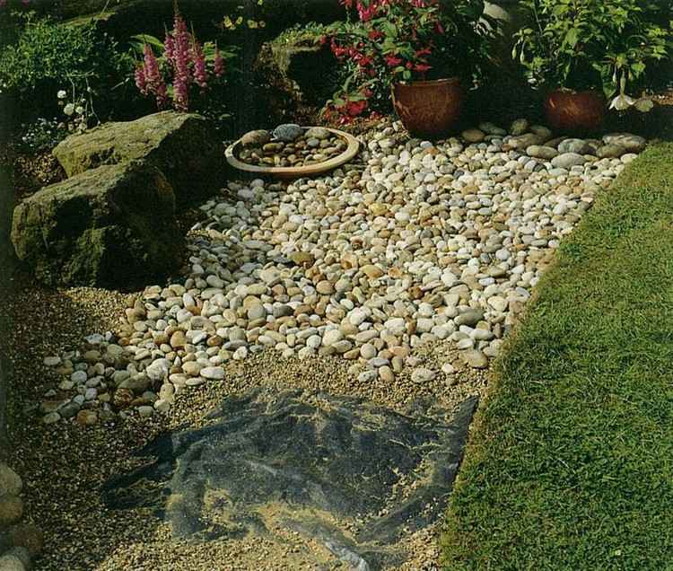 kamenný záhon-predný dvor-vytvorte-fóliu-drť-štrk-kamienky-veľ