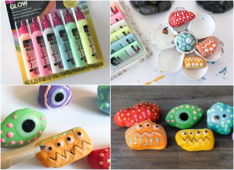 Maľujte kamienky akrylovou farbou a odľahčovacími farbami na textil