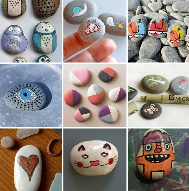 maľovanie kamienkov originálne remeslo nápad prírodné materiály sovy oko