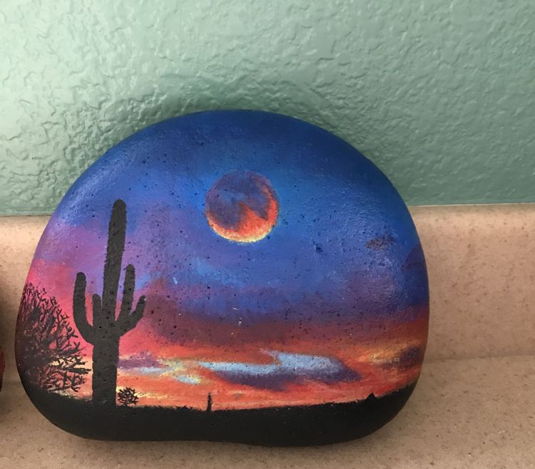 Maľba kameňov západ slnka nápad na dekoráciu, aby ste si urobili sami