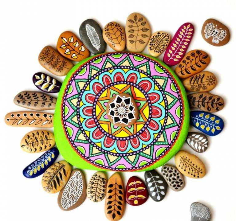 maľovať kamene dekorácie sami vyrábať listy jesenné kreslenie