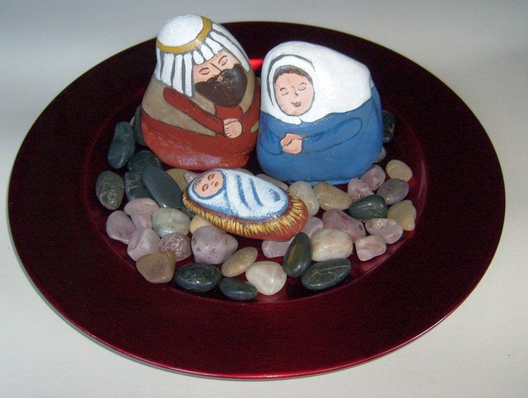 maľba kamienkov betlehem vianočná dekorácia diy ježiš maria tanier