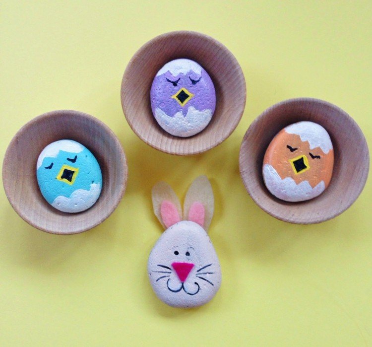 maľovať kamene mláďatá veľkonočné zajačie uši deti drotárstvo