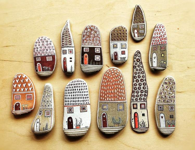 maľovanie kameňov plochý tvar kreslenie domov