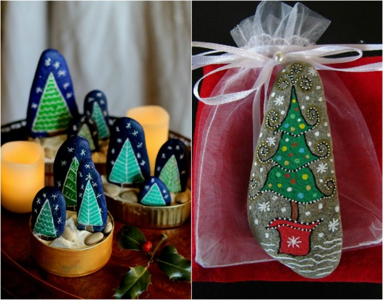 nápady na vianočný stromček kamene na vianočné maľovanie