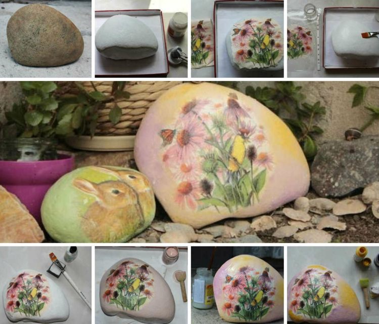 Navrhnite kamenné figúrky do záhrady servítkovou technikou kamenné figúrky-záhradná decoupage-nápad-originál-ľahké-začiatočníčky