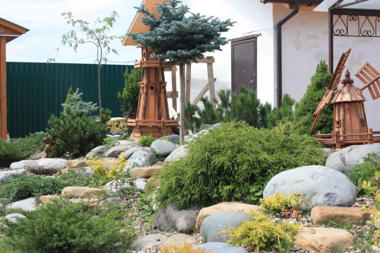 návrh záhradnej záhrady -oval-skaly-jalovec-podlahový decler