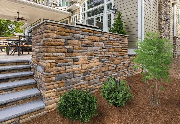 kamenný múr nápady na dizajn záhrady, stenové systémy, záhradná plocha, predný dvor, prírodný kameň, kamenné dosky, schody