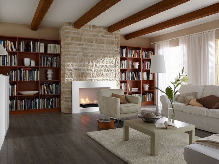 Komínový obklad z lícových tehál Ardennes Creme od Klimexu kamenná stena v obývačke-krbový obklad-ARDENNES-CREME-Klimex