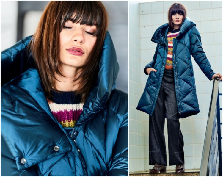 Prešívaný kabát v maxi dĺžke so zvukovým golierom vyzerá veľmi módne