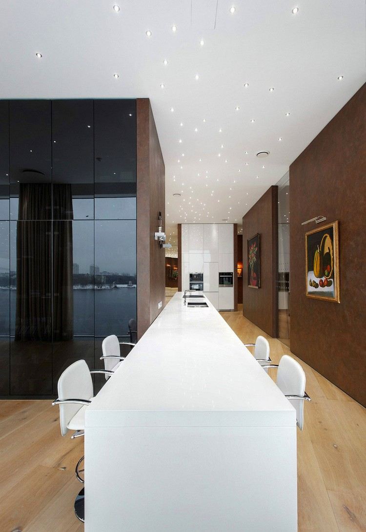 hviezdna obloha, LED osvetlenie, jedáleň, biely strop