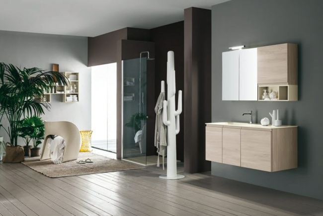 nastaviť kúpeľňový nábytok z béžovo hnedého dreva