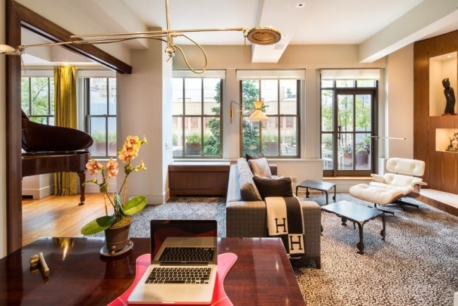 moderné zariadenie bytu nyc manhattan umelecké diela okno bytové zariadenie nyc manhattan umelecké diela okno