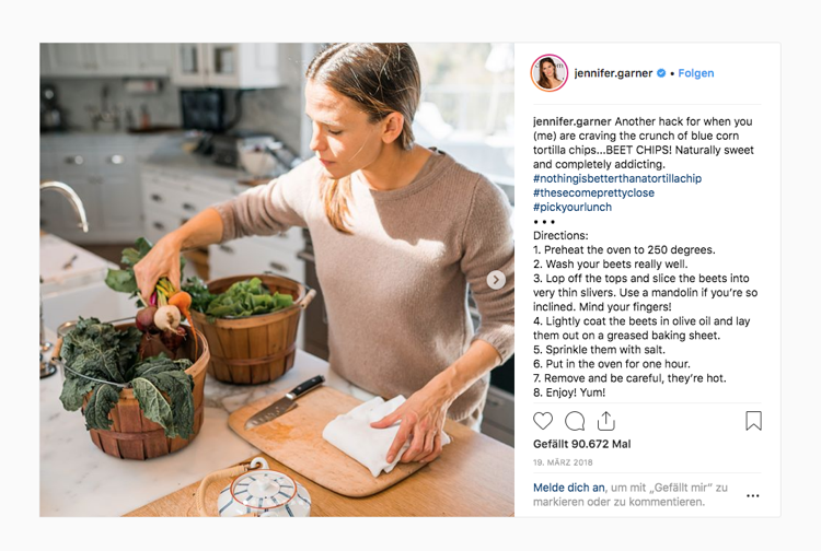 Recept na zdravé stravovanie z repných lupienkov od Jennifer Garner