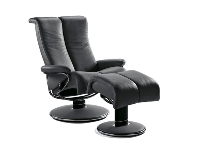 Kreslo bez stresu-blues-koža-čierna-elegantná-rám z nehrdzavejúcej ocele-súčasné-nadčasové