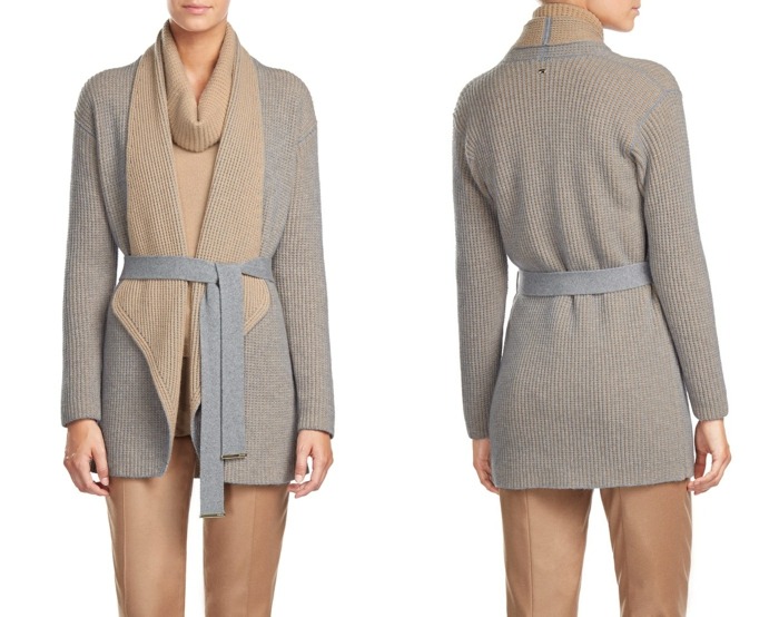 Cardigan béžovo modrý model Svetr béžovo modrý model sasalla