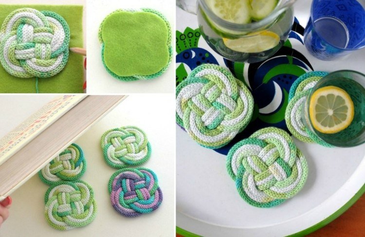 nápady na pletené látky podložky pod poháre-okuliare-vyrobte si-uzly