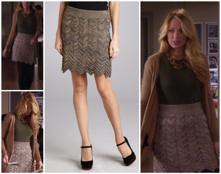 Mini pletená sukňa s olivovo zeleným vrchom a hnedým svetrom