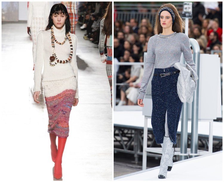 dlhá pletená sukňa kombinuje nápady z móla