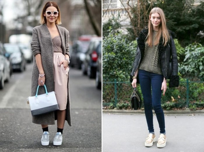 jesenné-zimné outfity-vresové sivé tenisky na platforme jeseň-zima-vyzerá-moderné-top-pletené-platformové-tenisky