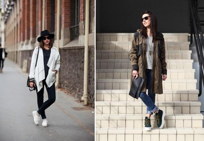 Ploché tenisky s vyhrnutými džínsami-ležérne top-jesenné bundy jeseň-zima-vyzerá-ploché-tenisky-ležérne-topy-jesenné bundy