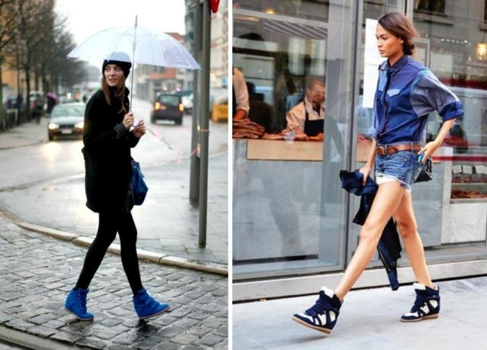 Klinové tenisky kombinované s legínami alebo šortkami-športovo-elegantné trend-obuv-zima-klin-tenisky-športovo-elegantný-vyzerá-nápady