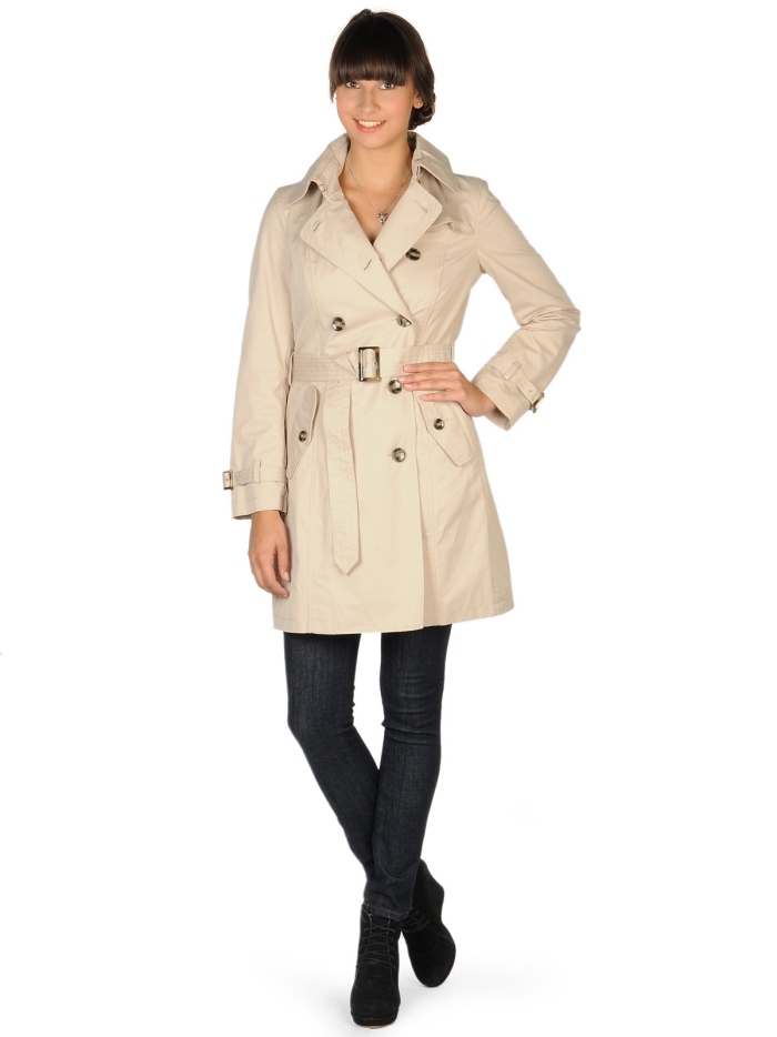 Béžový trenčkot od spoločnosti Benetton-klasický zapínací golier a jednoradová ozdobná gombíková léga Trenčkot-béžový-Benetton-obsah-bavlny-zapínací-golier-jednoradový-gombíkový gombík-s-ozdobnými gombíkmi