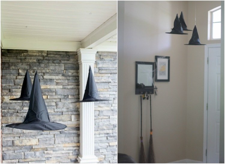 super nápady na poslednú chvíľu halloween dekorácie plávajúce klobúky