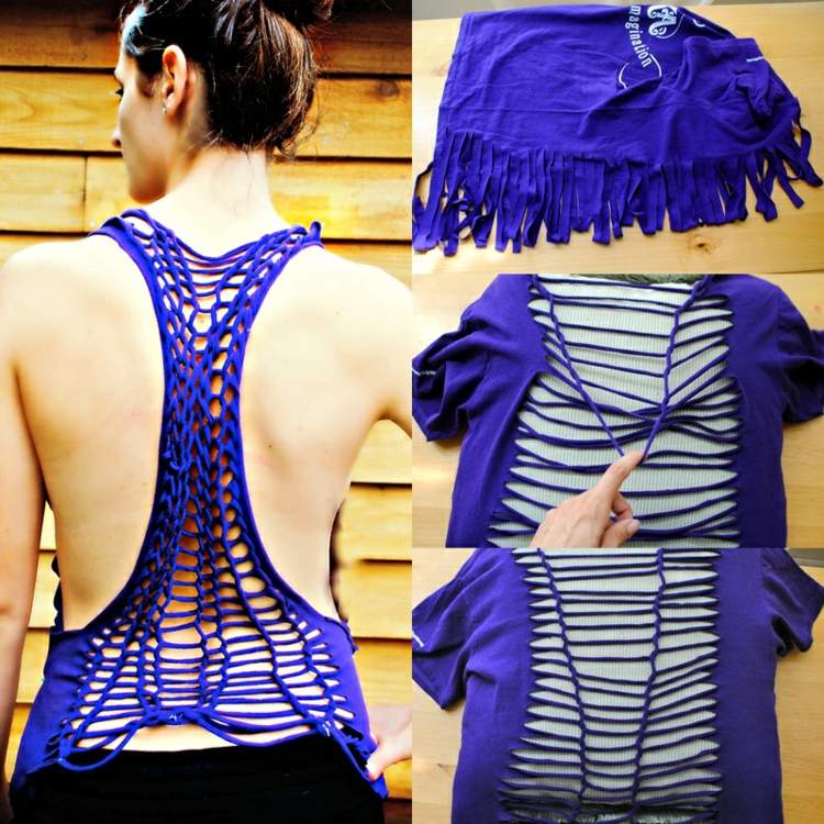 Top bez chrbta vyrobený zo starého topu Tričko-dizajn-strih-strih-chrbát-zadarmo-urob si sám