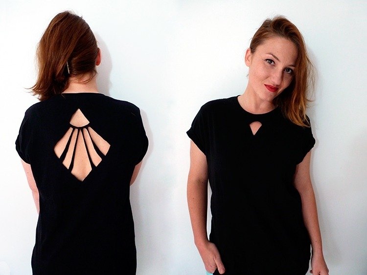 Vytvorte si dizajn bez chrbta sami - skvelý nápad na remeslo Tričko-dizajn-strih-urob si sám-bez šitia