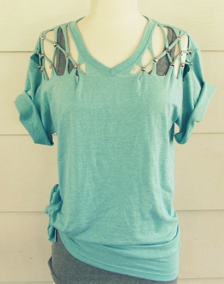 Ozdobte nitmi - skvelý nápad na remeslo Tričko-dizajn-zelené-nity-vystrihnuté-nápady