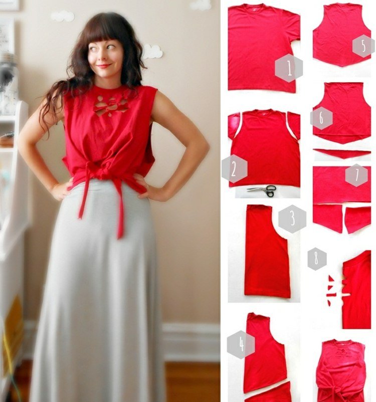 Návod na výrobu trička - rozrezaný v hornej časti Tričko-dizajn-stará-kravata-predný strih