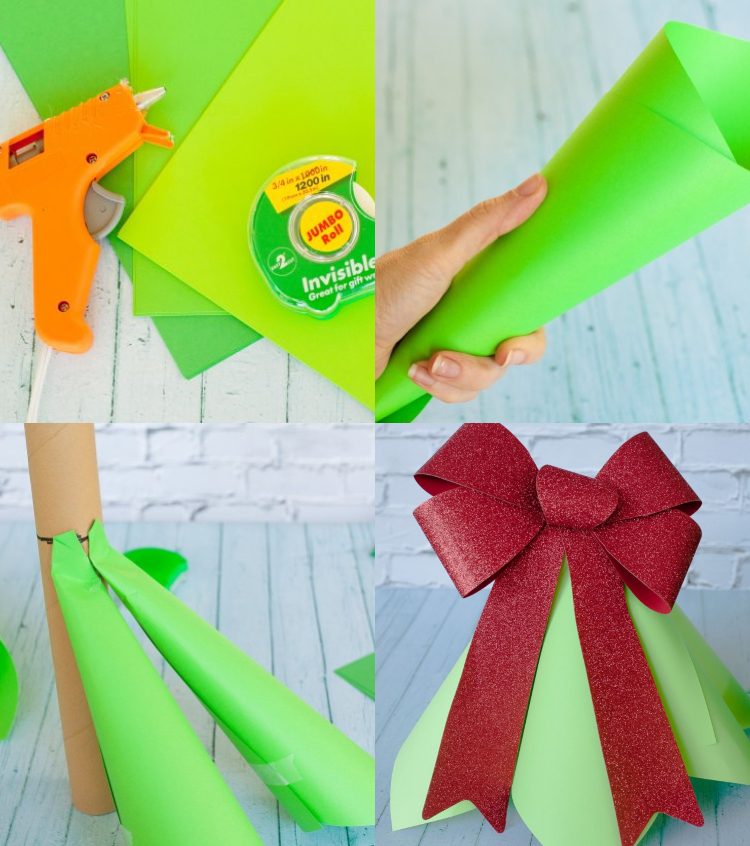 Nápady na vianočný stromček Tinker a pokyny s kartónom a kuchynským papierovým kotúčom si vyrobte veľký vianočný stromček sami